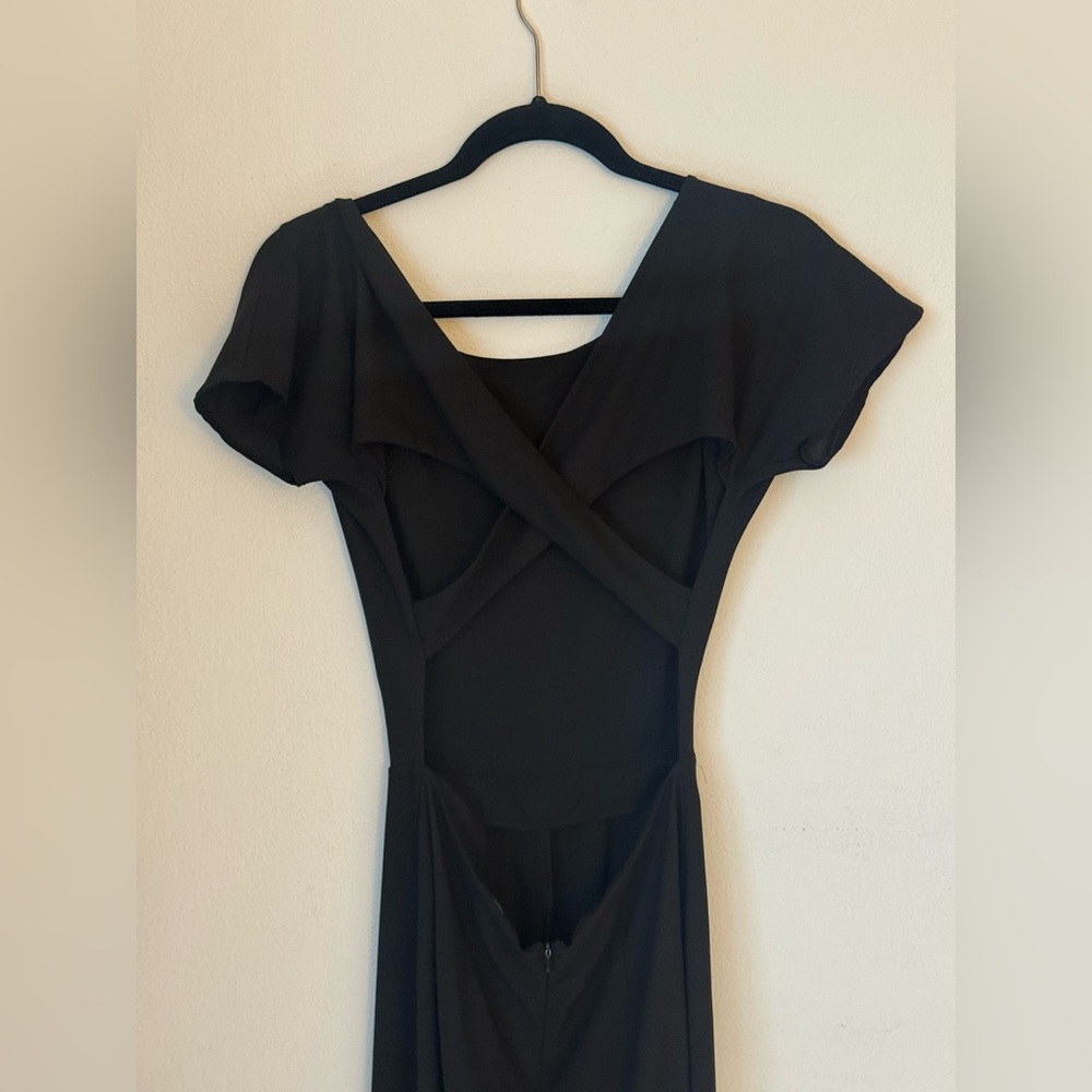 Open back Criss Cross Black Women's Long Jumpsuit